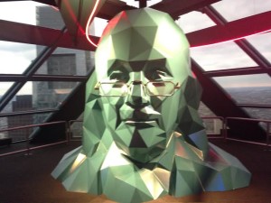 A giant geometric Benjamin Franklin head featured at the new One Liberty Observation Deck, 1650 Market Street.